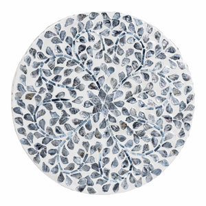 English Elm Coastal Capiz Shell Mosaic Round Footstool Iridescent Floral Pedestal Accent Piece B2750P420419
