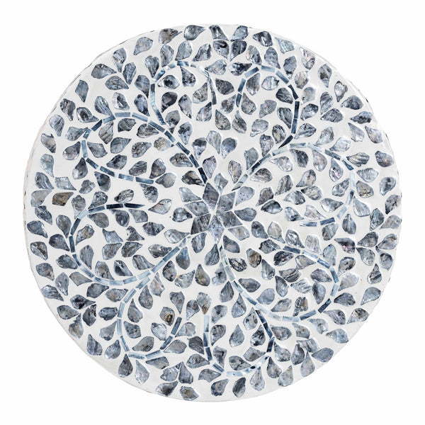 English Elm Coastal Capiz Shell Mosaic Round Footstool Iridescent Floral Pedestal Accent Piece B2750P420419