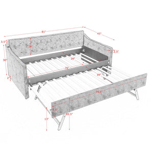 English Elm Twin Linen Tufted Daybed with Pop up Trundle and Usb Port for Guest Rooms Green W1413S00130
