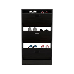 English Elm Inola Triple-Tier Pull-Down Shoe Rack Black Wengue — Slim Entryway Storage, Ventilated, Scratch-Resistant B200P361995