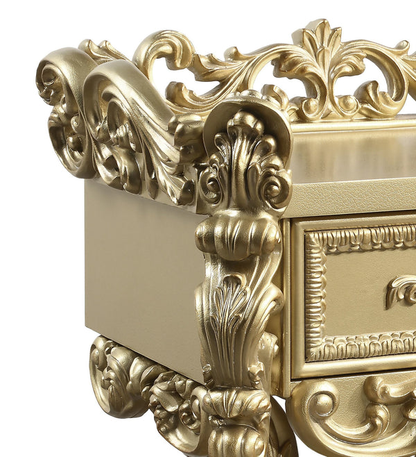 English Elm Gold Luxurious 1-Drawer Nightstand with Felt-Lined Self-Closing Drawer, 2/3 Extension, Gold Finish Elegance B062P215396