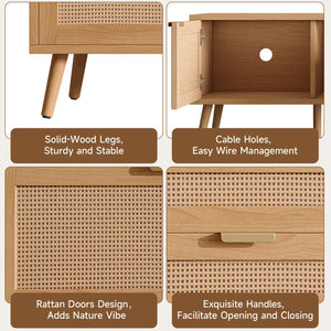 English Elm 70inch Rattan Door Media Console with Pine Legs and Cable Management for Living Room N710P365047P