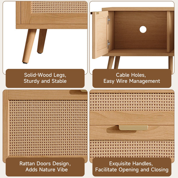 English Elm 70inch Rattan Door Media Console with Pine Legs and Cable Management for Living Room N710P365047P