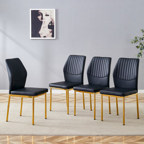 English Elm Luxury Dining Chair Set Of 4 - Modern Black Pu Upholstery With Gold Legs For Stylish Comfort W1151P282688