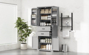 English Elm [video] Floor to Ceiling Matte Storage Cabinet with Drawers Shelves and Adjustable Interior Gray N759P407762E