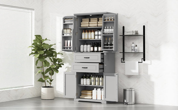English Elm [video] Floor to Ceiling Matte Storage Cabinet with Drawers Shelves and Adjustable Interior Gray N759P407762E