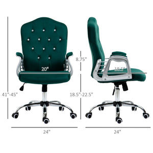 English Elm Vinsetto Elegant Velvet Office Chair With Adjustable Height, Swivel Wheels & Tilt Function, Dark Green W2225P229731-GIGA