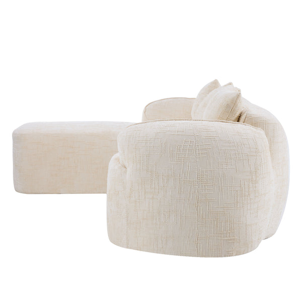 English Elm Beige Chenille L-shaped Sectional Sofa with Chaise Deep Seating and Curved Armrests Beige W3612S00017