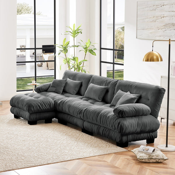 English Elm Luxury Modular Sectional Sofa - Oversized Chenille Gray Couch With Deep Seating & Convertible Ottoman W714S01020