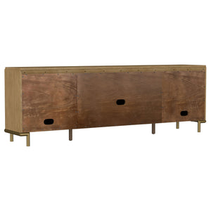 English Elm Benson Wide Rattan Door Media Console with Aged Brass Legs for Modern Living Rooms Sand B062P440119