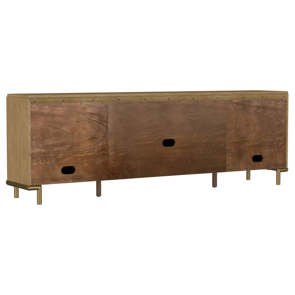 English Elm Benson Wide Rattan Door Media Console with Aged Brass Legs for Modern Living Rooms Sand B062P440119