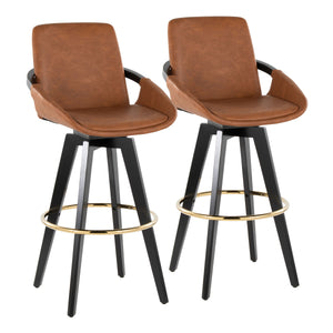 English Elm Fixed-height Swivel Barstools Upholstered Grey Fabric Black Wood Legs Kitchen Set of 2 Camel B202S01894