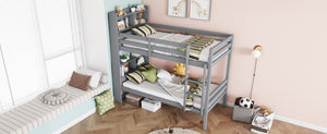 English Elm Twin Over Twin Bunk Bed With Storage Shelves, Safety Guardrails, Ladder & Convertible Design In Grey W504S00213-GIGA