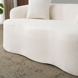 English Elm White Curved Loveseat Sofa — Cream Compact 2-Pillow No-Assembly Couch, Ergonomic Foam & Spring Comfort W3612P332124
