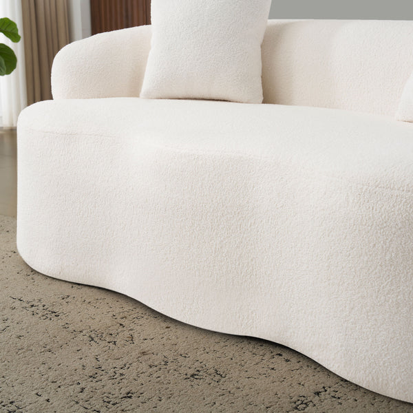 English Elm White Curved Loveseat Sofa — Cream Compact 2-Pillow No-Assembly Couch, Ergonomic Foam & Spring Comfort W3612P332124