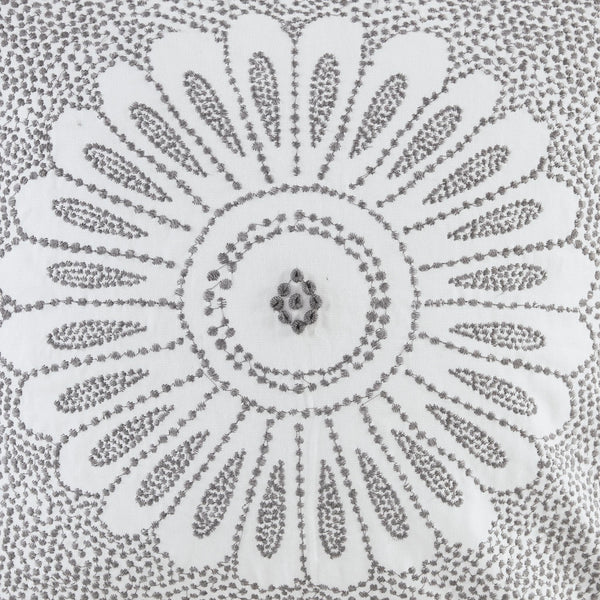 JLA Home INK+IVY - Cotton Embroidered Medallion Square Pillow 20x20 — Neutral Grey Motif, Removable Cover, Hypoallergenic Fill II30-609