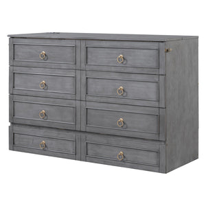 English Elm Queen Murphy Wall Bed with Rattan Panel Cabinet and Storage Drawers for Studio Rooms Gray LP000676AAE