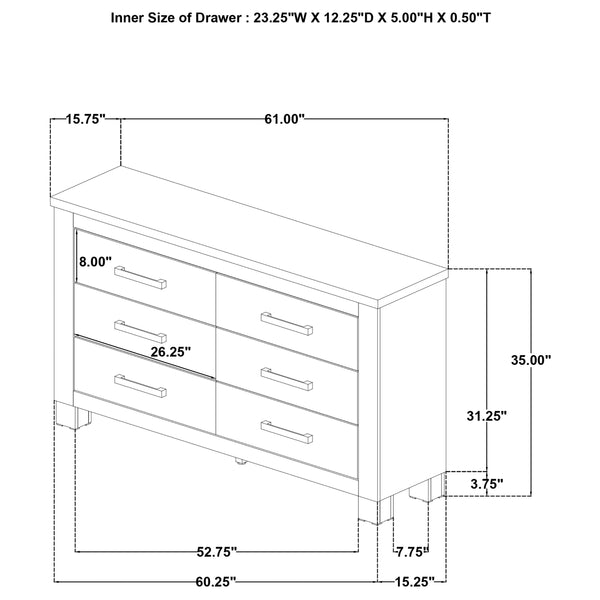 English Elm Sansome Six Drawer Weathered Oak Dresser with Bronze Pulls for Modern Farmhouse Bedrooms B062P447951