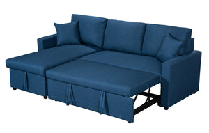 English Elm Sorrelle Linen Sleeper Sectional with Reversible Chaise and Hidden Storage Compartment Blue B2749S00039