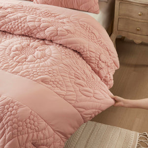 JLA Home Madison Park - Comforter with Floral Quilting, Jersey-Knit Softness, OEKO-TEX Certified Cozy Year-Round Luxury Pink MP10-8672