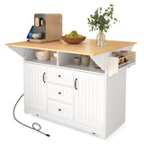 English Elm K&K 55.7'' Large Kitchen Island With 2 Drop Leaf,, Rolling Kitchen Cart On 5 Wheels With Power Outlet, Folding Storage Dining Table With Spice & Towel Rack , 3 Drawers, For Kitchen, Dining Room,White