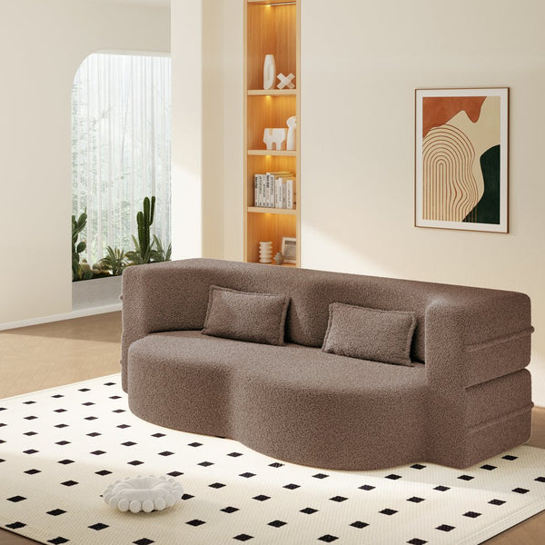 English Elm Modern Corduroy Floor Sofa Foldable Twin Sleeper Foam Filled for Dorms and Playrooms Brown W1885P446605
