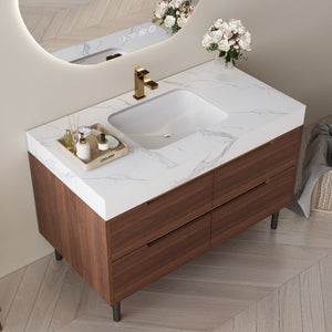 English Elm This Farmhouse Vanity Pairs Sintered Stone with Soft-close Drawers for a Refined Bath W3136S00023