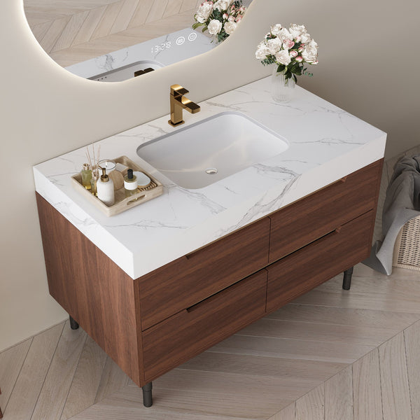 English Elm This Farmhouse Vanity Pairs Sintered Stone with Soft-close Drawers for a Refined Bath W3136S00023
