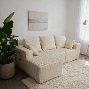 English Elm Corner Modular Sectional Sofa with Plush Fabric Converts to Loveseat or Guest Bed Beige W3064S00001