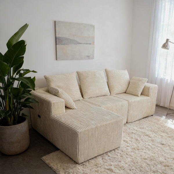 English Elm Corner Modular Sectional Sofa with Plush Fabric Converts to Loveseat or Guest Bed Beige W3064S00001