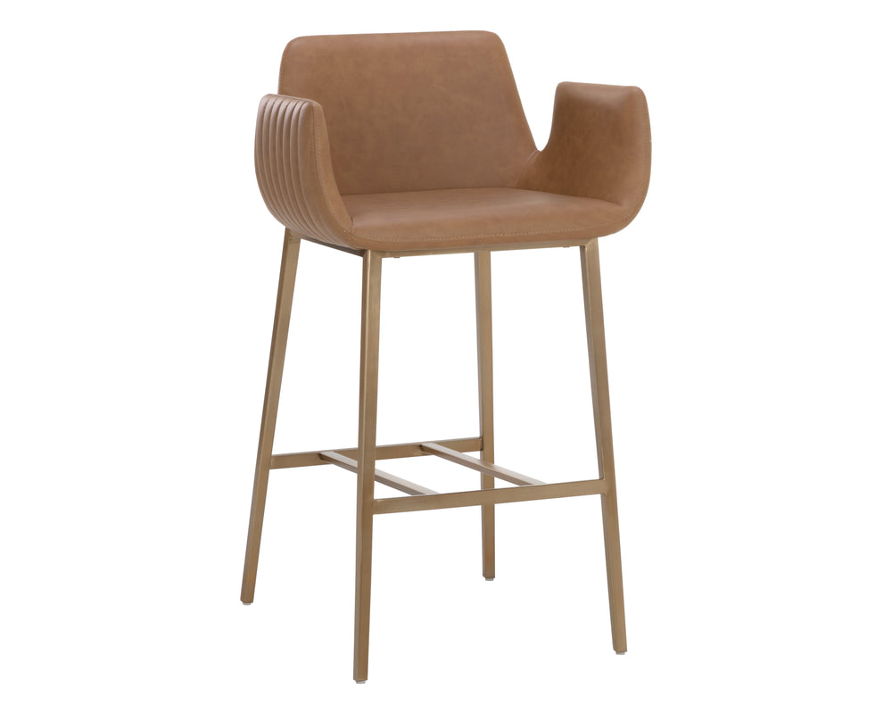 Sunpan Lucano Barstool - Stunning Milliken Cognac Faux Leather With Gold Legs For Elegant Dining Spaces Brown Faux Leather 111123