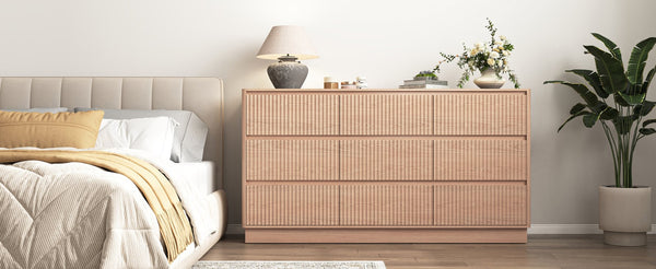 English Elm 9 Drawer Mid Century Wood Dresser Low Profile Matte Finish Bedroom Storage Cabinet Natural W409S00012