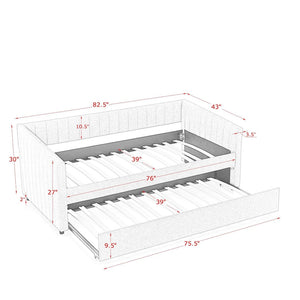 English Elm Twin Size Daybed With Trundle - Stylish Grey Linen Upholstered Sofa Bed With Vertical Stripes W1413S00089-GIGA
