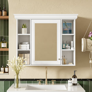 English Elm 35'' 35' 35'' x 28'' Wall Mounted Medicine Cabinet with Mirror Door, Modern MDF Storage with Towel Rod White N710P196545K