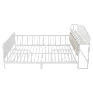 English Elm Full Solid Wood Kids Platform Bed with Guardrail, Low-Profile Durable Pine & MDF, 350LB Capacity White 58.27 L x 16.93 W x 9.65 H W2593P337441