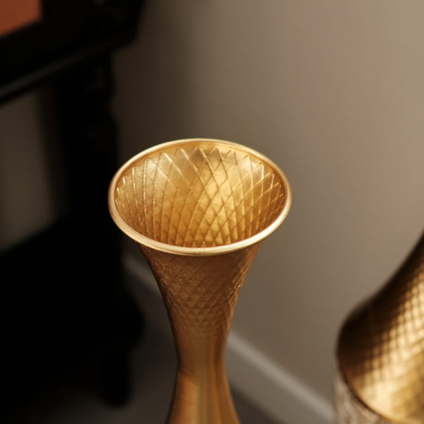 English Elm Floor Metal Vase Set - 3-Piece Modern Geometric Decor With Woven Texture & Glazed Finish,  Tall Accent W2796P255611