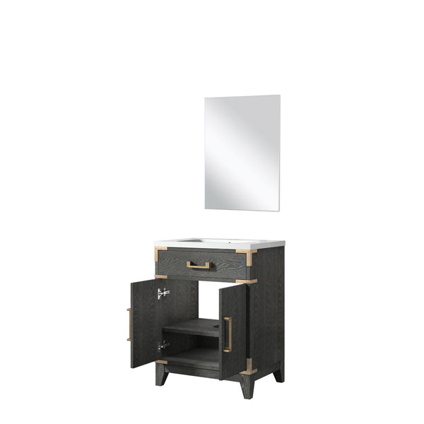 English Elm Black Oak Single Bath Vanity With Acrylic Top & Mirror – Perfect For Compact Spaces & Modern Style B2731S02121