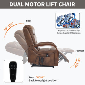English Elm Power Lift Recliner with Dual Motor Heat Massage Leatheraire and Wood Armrests W1803S00078