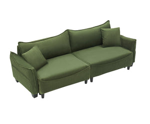 English Elm Sofa Green Corduroy 3-Seater Convertible Sofa Bed with Two Throw Pillows, Solid Wood Frame, 500lb Capacity W1278S00038