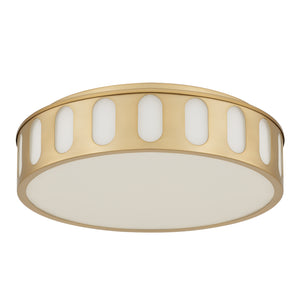 English Elm 15.15-in Warm Brass Dimmable Led Flush Mount for Bedroom Hallway or Entryway Antique Brass B370P394547