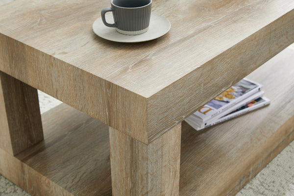 English Elm Modern Two Tier Rectangular Coffee Table with Open Shelf Storage for Living Rooms W3875P389557