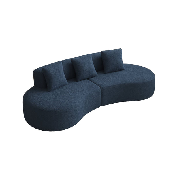 English Elm 3-seater Velvet Curved Sectional Sofa Plush Cloud Design for Open Living Rooms Blue W1765S00122