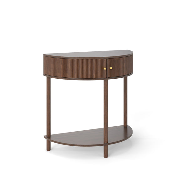 English Elm Artisan-crafted Demi-lune Console Table Wave Drawer Fronts Warm Wood Entryway W2557P294041