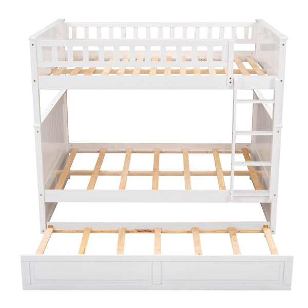 English Elm Full Over Bunk Bed with Trundle Solid Pine Wood Kids Bedroom Sleeper LT000044AAK-1