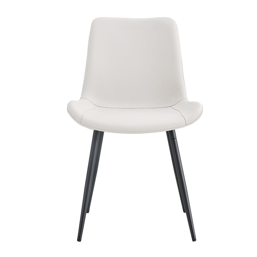 English Elm White faux leather dining chairs set of 4 with curved widened cushions, black metal legs, easy-clean comfort W1151P346458