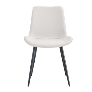 English Elm White faux leather dining chairs set of 4 with curved widened cushions, black metal legs, easy-clean comfort W1151P346458