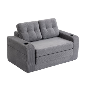 English Elm Convertible Floor Sofa Bed with Memory Foam and Ribbed Corduroy for Small Spaces Gray W395P438027
