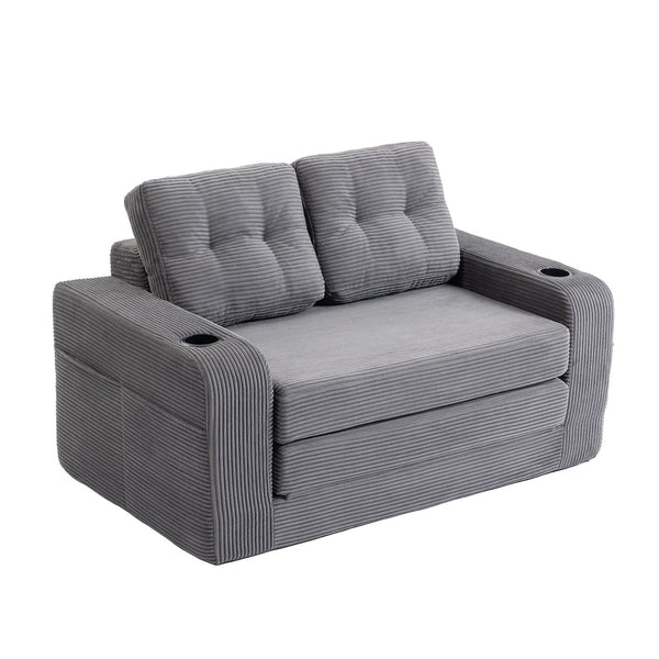 English Elm Convertible Floor Sofa Bed with Memory Foam and Ribbed Corduroy for Small Spaces Gray W395P438027