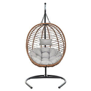 English Elm U_style Wicker Hanging Egg Chair with Stand Foldable Indoor Outdoor Swing Seat Brown+Gray N711P389503G