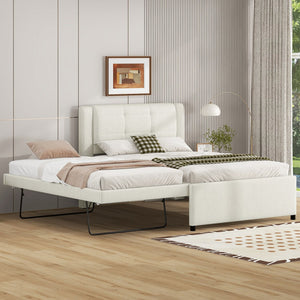 English Elm Full Size Upholstered Platform Bed With Versatile Trundle For Stylish And Comfortable Sleep Solutions DL001678AAK